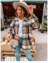 Autumn and Winter Long Sleeve Plaid Printed Shirt Coat