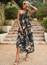 One Shoulder Maxi Dress, Elegant Slant-Shoulder Maxi Dress