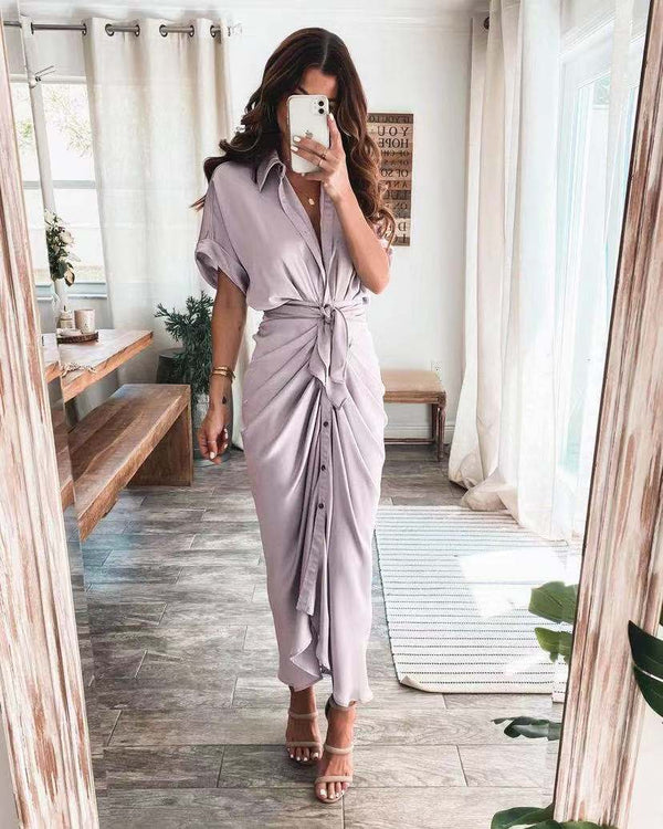 Maxi Shirt Dress, European And American Fashion Forged Face Long Dress