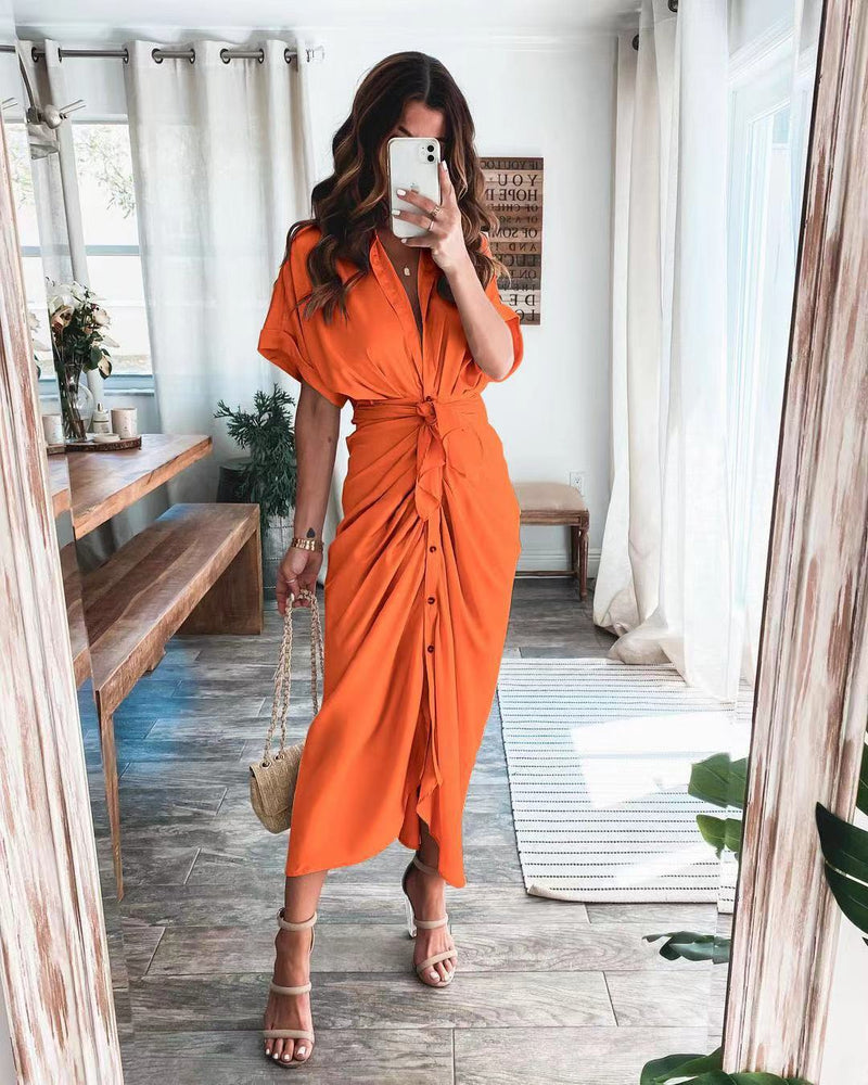 Maxi Shirt Dress, European And American Fashion Forged Face Long Dress