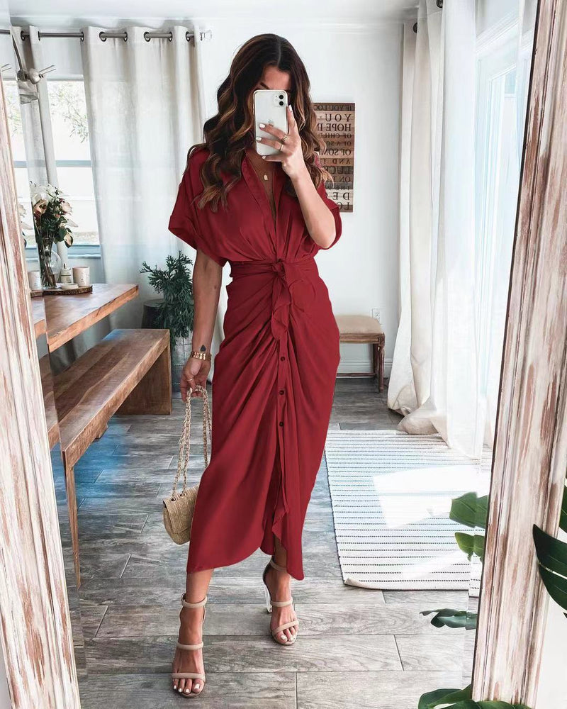 Maxi Shirt Dress, European And American Fashion Forged Face Long Dress