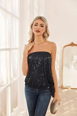 Women's Sequin Vest, Solid Color Halter Women's Sequined Slightly Elastic Vest