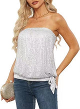 Women's Sequin Vest, Solid Color Halter Women's Sequined Slightly Elastic Vest