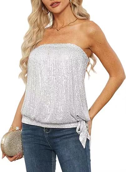 Women's Sequin Vest, Solid Color Halter Women's Sequined Slightly Elastic Vest