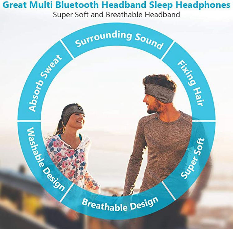 Wireless Bluetooth Sleeping Headphones Headband Thin Soft Elastic Comfortable Music Ear Phones Eye Mask For Side Sleeper Sports