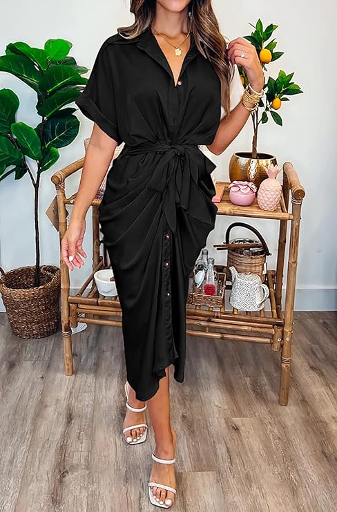 Maxi Shirt Dress, European And American Fashion Forged Face Long Dress