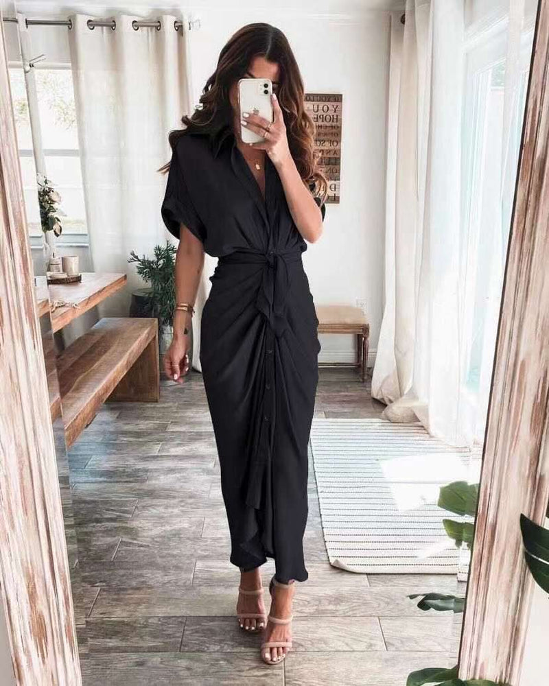 Maxi Shirt Dress, European And American Fashion Forged Face Long Dress