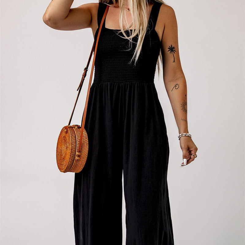 Ladies Casual Summer Jumpsuits, Jumpsuits for Women Casual Jumpers Summer Rompers Sleeveless Loose High Waist Wide Leg Overalls with Pockets 2024